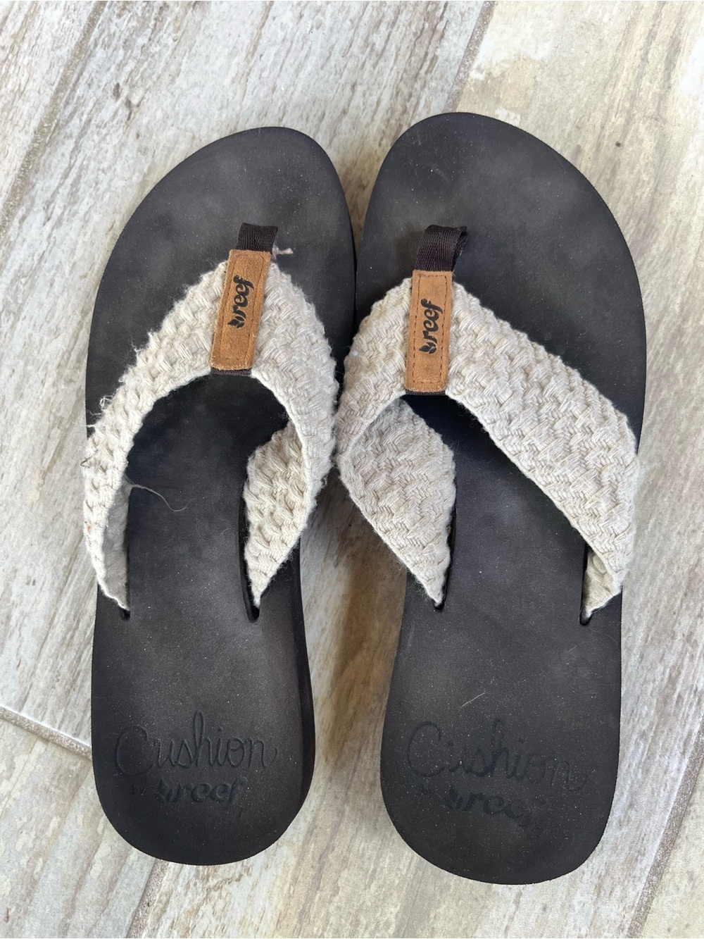 Reef Women's Woven Strap Cushion Sandals in Cream and Brown